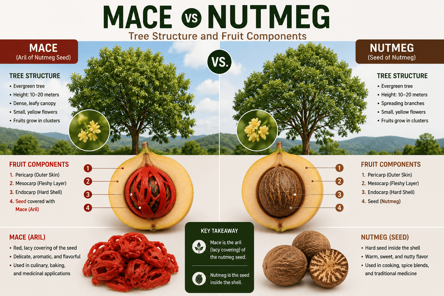 Mace vs Nutmeg Tree Structure and Fruit Components
